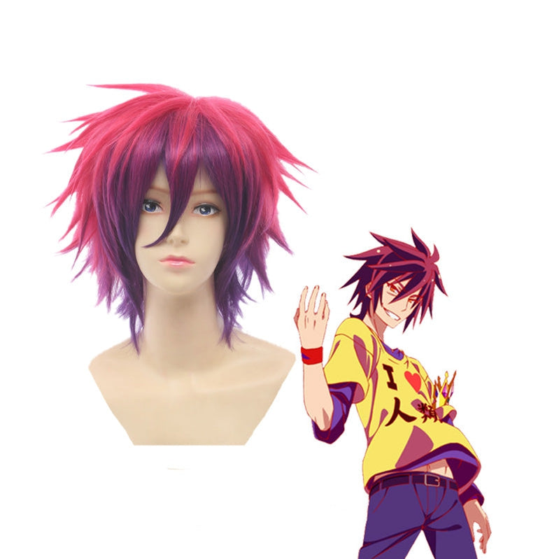 Anime No Game No Life Sora Short Red Fade Purple Cosplay Wigs - Cosplay Clans