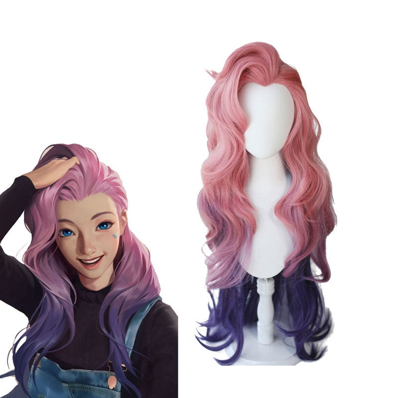 Game LOL Seraphine 100cm Long Pink Gradient Purple Wavy Cosplay Wigs - Cosplay Clans