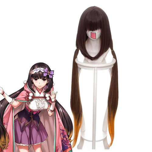 FGO Fate/Grand Order Osakabehime 100cm Long Straight Mixed Brown Gradient Yellow Cosplay Wigs - Cosplay Clans