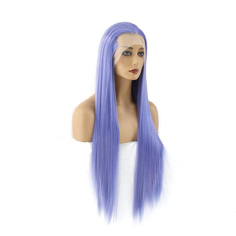 60cm Women Lace Front Wigs Long Straight Dark Blue Cosplay Wigs - Cosplay Clans