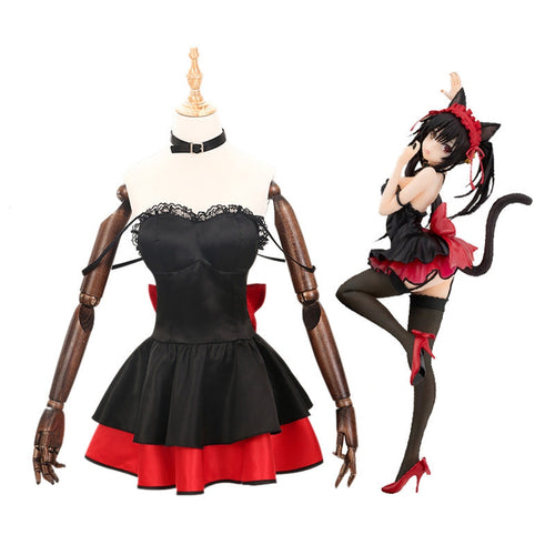 Anime Date A Live Kurumi Tokisaki Black Cat Maid Dress Cosplay Costume - Cosplay Clans