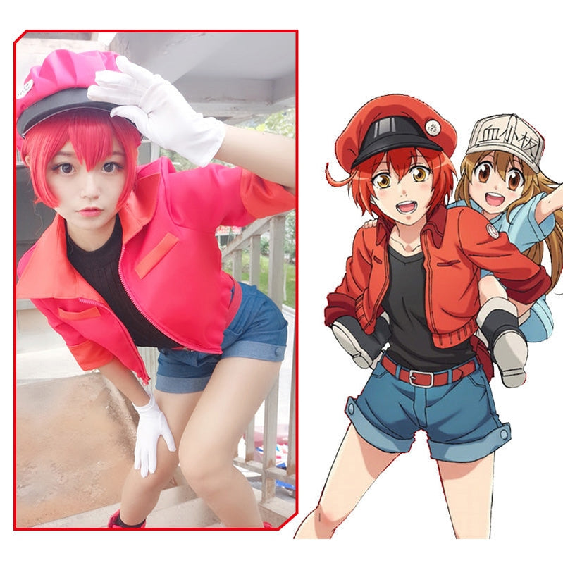 Anime Cells at Work Red Blood Cell Uniform Cosplay Costume with Hat - Cosplay Clans