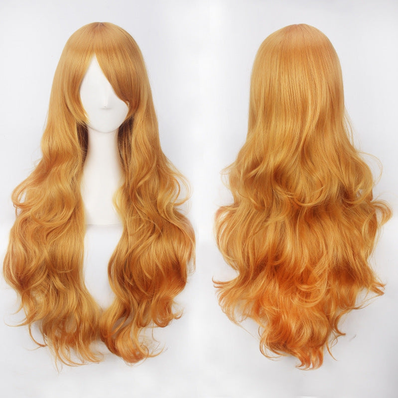Women Wavy Sweet 80cm Long Yellow Blonde Orange Lolita Fashion Wigs with Bangs - Cosplay Clans