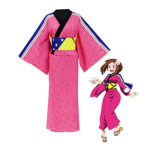 Anime My Hero Academia Ochaco Uraraka Pink Kimono Cosplay Costume - Cosplay Clans