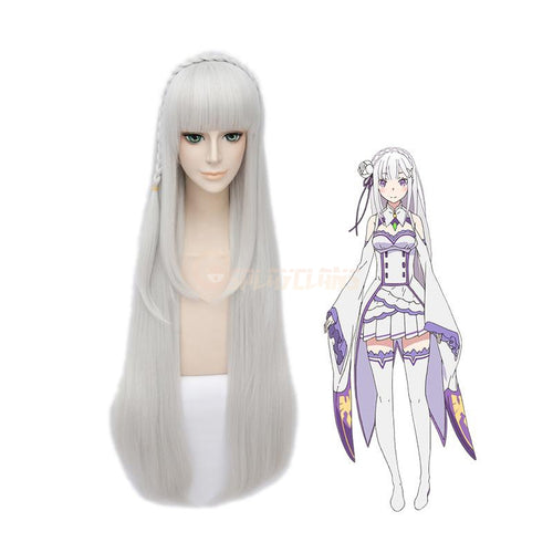 Anime Re:Zero Starting Life in Another World Emilia Long Straight Silver Cosplay Wigs - Cosplay Clans