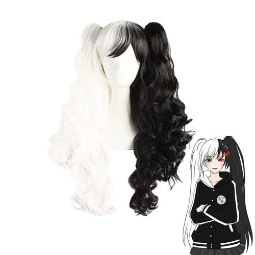 Anime Danganronpa: Trigger Happy Havoc Monokuma Black and White Bear Double Ponytail Long Curly Cosplay Wigs - Cosplay Clans