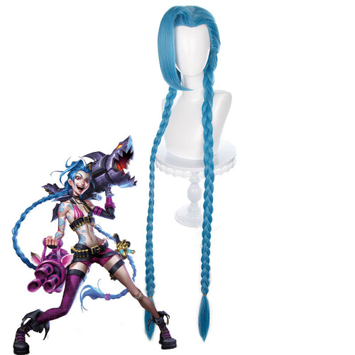 Game LOL Arcane Jinx Long Blue Bunches Cosplay Wigs