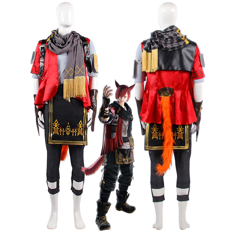 Game Final Fantasy XIV: Endwalker G’raha Tia Red Cat Cosplay Costume