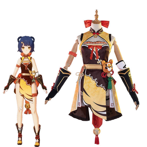 Game Genshin Impact Xiangling Fullset Cosplay Costumes - Cosplay Clans