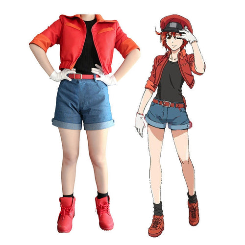 Anime Cells at Work Red Blood Cell Uniform Cosplay Costume with Hat - Cosplay Clans