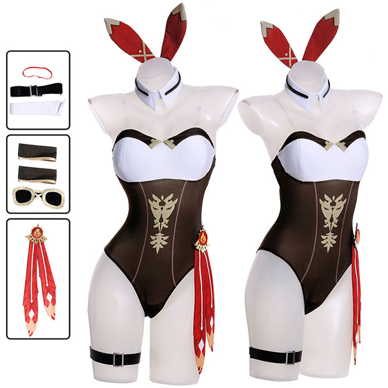 Game Genshin Impact Amber Bunny Girl Cosplay Costumes