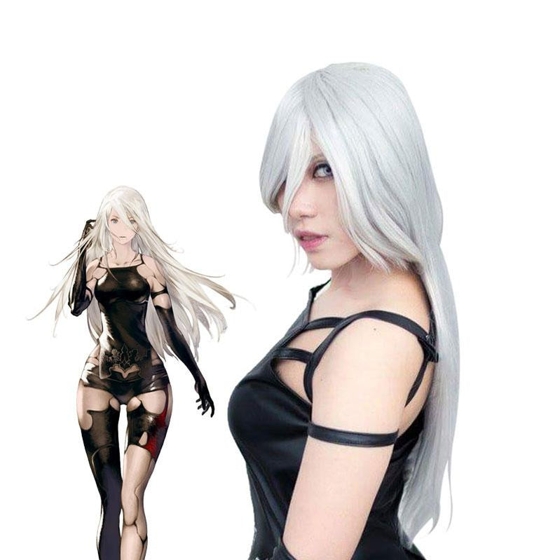 Game Nier: Automata Yorha A2 Type a No.2 Women Synthetic Long Silver Halloween Cosplay Wigs - Cosplay Clans