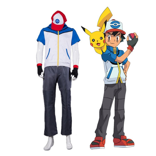 Anime Pokémon Ash Ketchum Jacket Outfit Cosplay Costume with Free Hat - Cosplay Clans