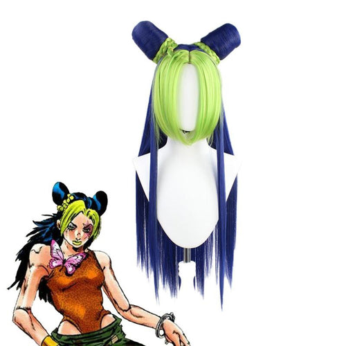 Anime JoJo's Bizarre Adventure Stone Ocean Jolyne Cujoh Long Blue Mixed Green Cosplay Wigs - Cosplay Clans
