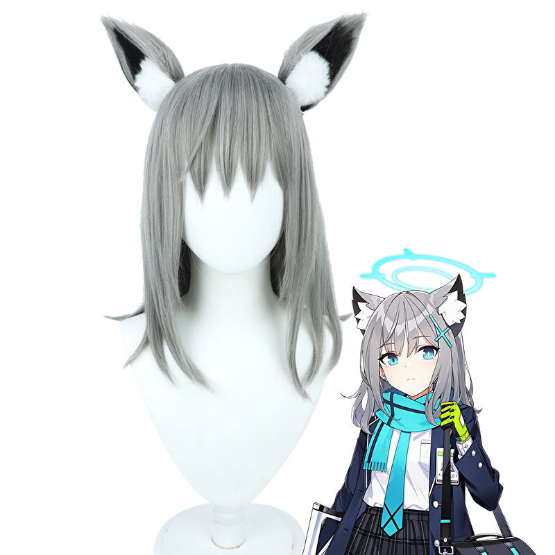 Game Blue Archive Sunaookami Shiroko Cosplay Wigs With Ear Props