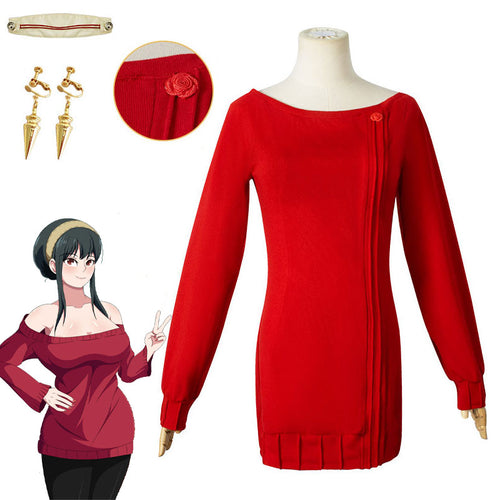 Anime SPY×FAMILY Yor Forger Red Sweater Cosplay Costumes 