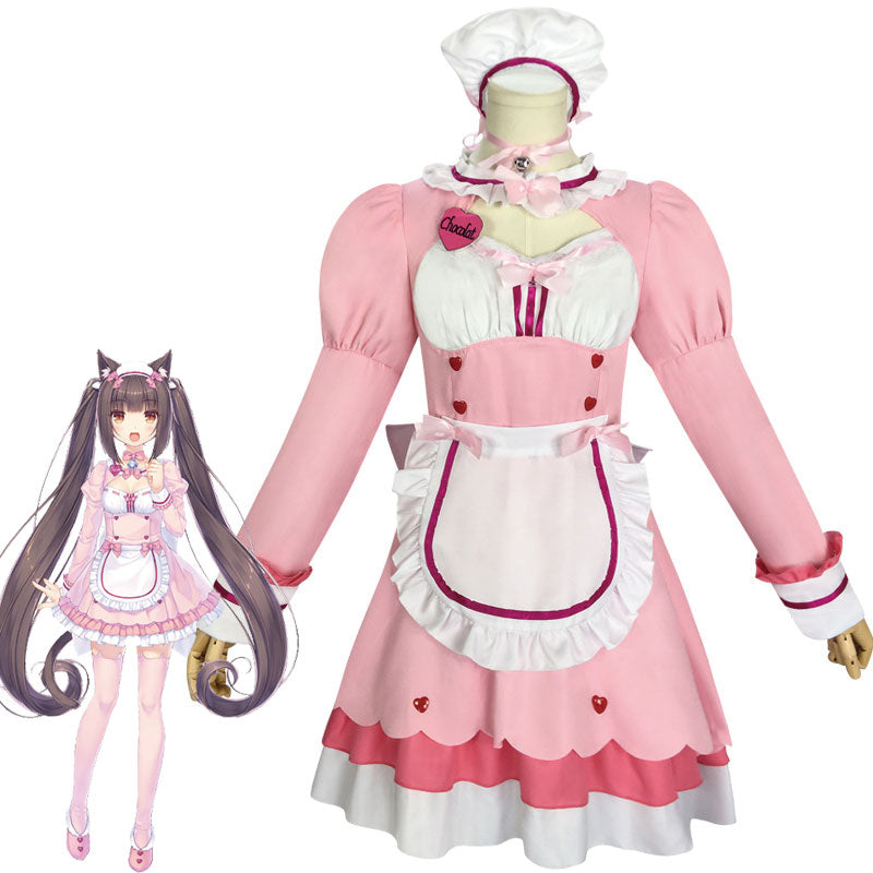 Anime Nekopara Chocola Vanilla Pink Maid Uniform Cosplay Costumes