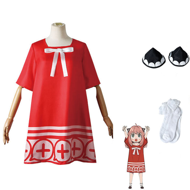 Anime SPY×FAMILY Anya Forger Red Dress Cosplay Costume 