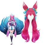 Game LOL Spirit Blossom Skin Ahri 80cm Long Red Gradient Purple Wavy Cosplay Wigs with Headwear - Cosplay Clans