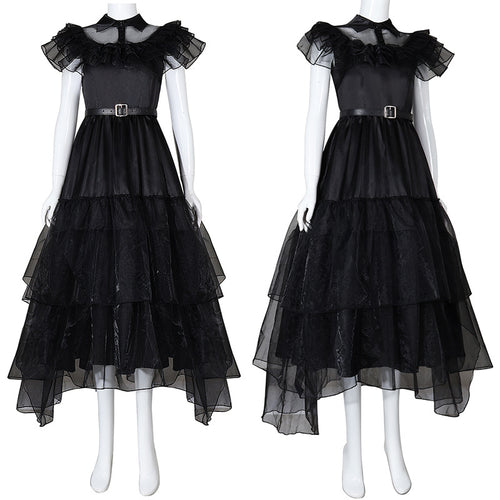 The Addams Family Wednesday Addams Black Raval Ball Dress Halloween Cosplay Costumes