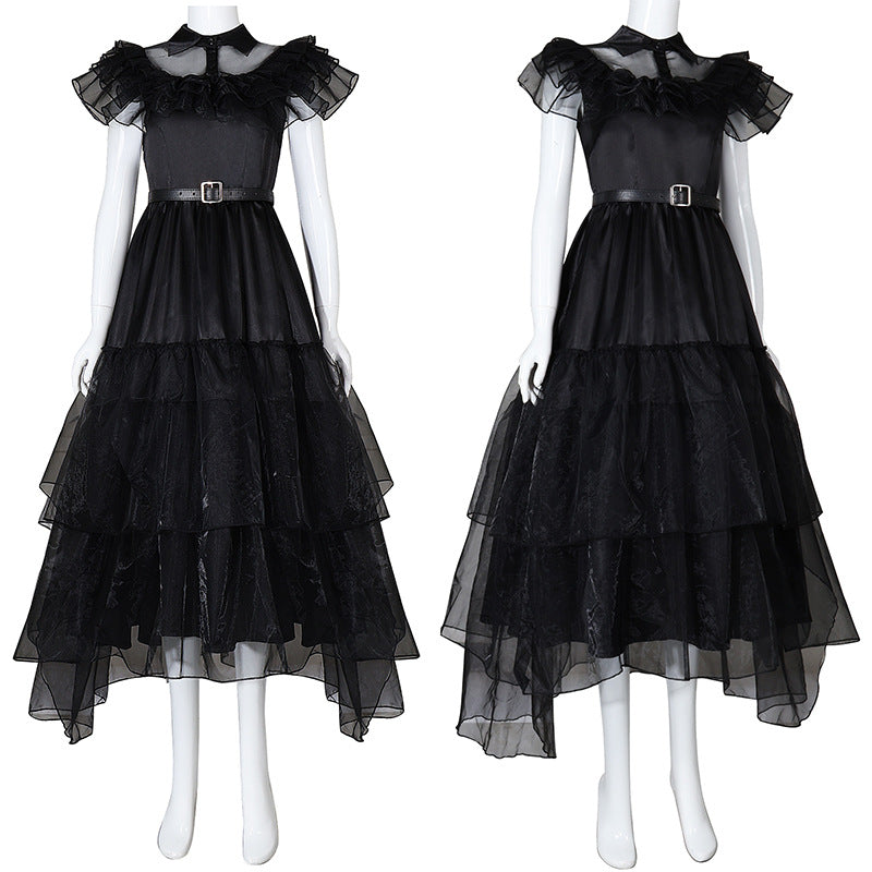 Wednesday The Addams Family Wednesday Black Raval Ball Dress Cosplay Costumes Wednesday The Addams Family Wednesday Black Raval Ball Dress Cosplay Costumes