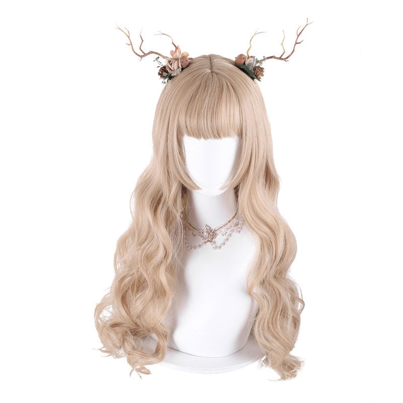 Women Fashion Long Golden Wavy Sweet Bangs Lolita Wig