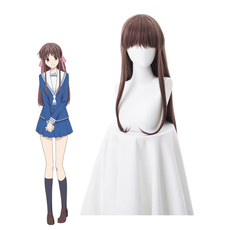 Anime Fruits Basket Tohru Honda 85cm Long Straight Brown Bangs Cosplay Wigs - Cosplay Clans