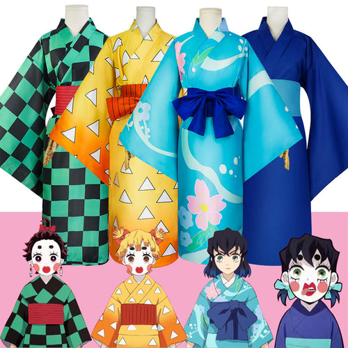 Anime Demon Slayer Kimetsu no Yaiba Tanjiro Kamado Zenitsu Agatsuma Inosuke Hashibira Kimono Cosplay Costumes