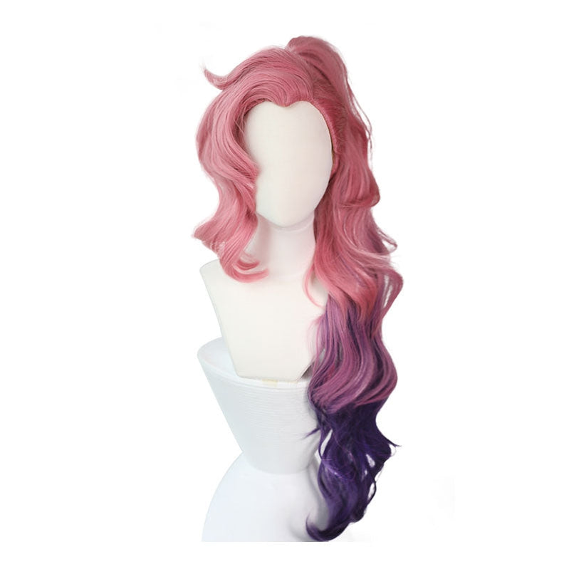 LOL Seraphine Cosplay Wig 100cm Long Ponytail Pink Gradient Purple Wavy Wigs - Cosplay Clans