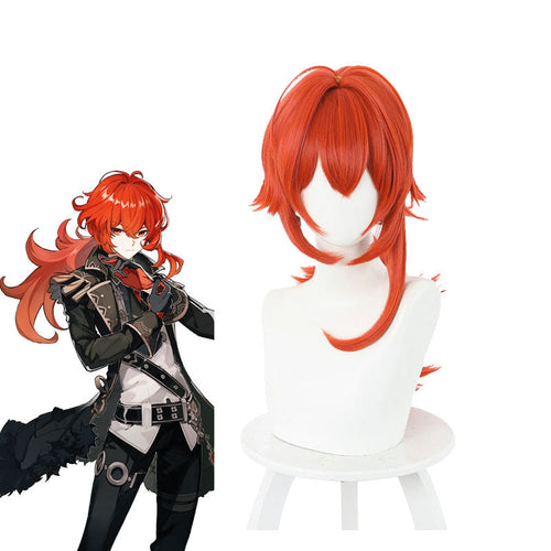 Game Genshin Impact Diluc Ragnvindr Orange Cosplay Wig - Cosplay Clans