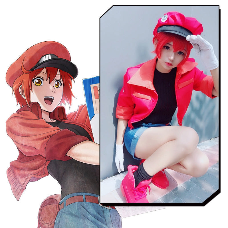 Anime Cells at Work Red Blood Cell Uniform Cosplay Costume with Hat - Cosplay Clans