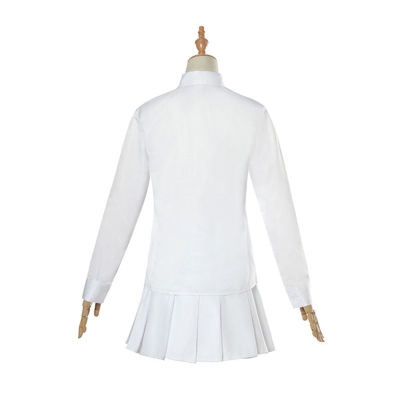 Anime The Promised Neverland Emma White Shirt Skirt Suit Cosplay Costume With Free Tattoo Sticker - Cosplay Clans
