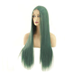 60cm Women Lace Front Wigs Long Straight Dark Green Cosplay Wigs - Cosplay Clans