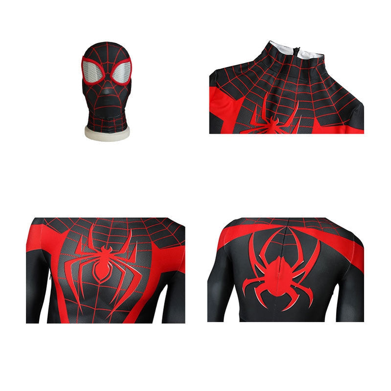 Movie Spider-Man: Into the Spider-Verse Miles Morales Spiderman Elastic Force Jumpsuit Cosplay Costume with Free Headgear - Cosplay Clans