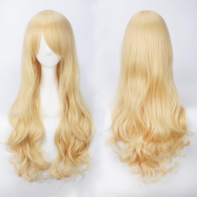 Women Wavy Sweet 80cm Long Yellow Blonde Orange Lolita Fashion Wigs with Bangs - Cosplay Clans