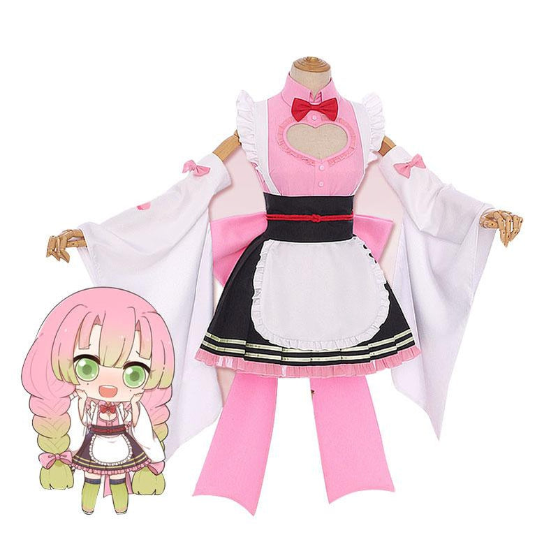 Anime Demon Slayer Kimetsu no Yaiba Kanroji Mitsuri Kimono Maid Outfit Cosplay Costumes - Cosplay Clans
