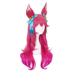 Game LOL Spirit Blossom Skin Ahri 80cm Long Red Gradient Purple Wavy Cosplay Wigs with Headwear - Cosplay Clans