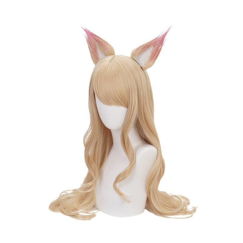 LOL KDA Nine-Tailed Fox Ahri Long Straight Blonde Cosplay Wigs With Ears - Cosplay Clans