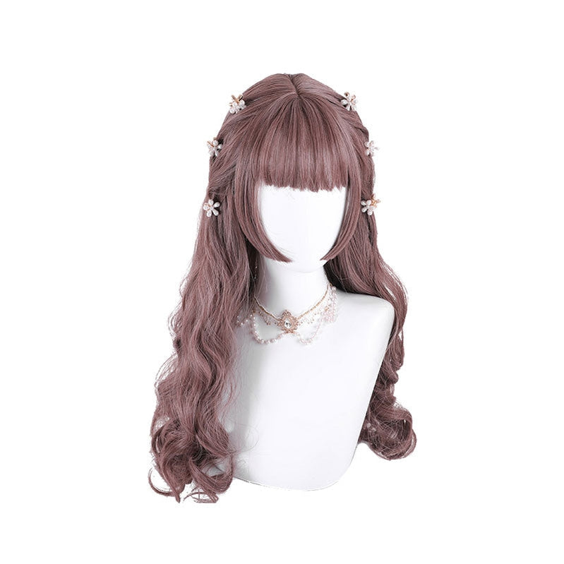 Women Fashion Long Red Wavy Sweet Bangs Lolita Wigs