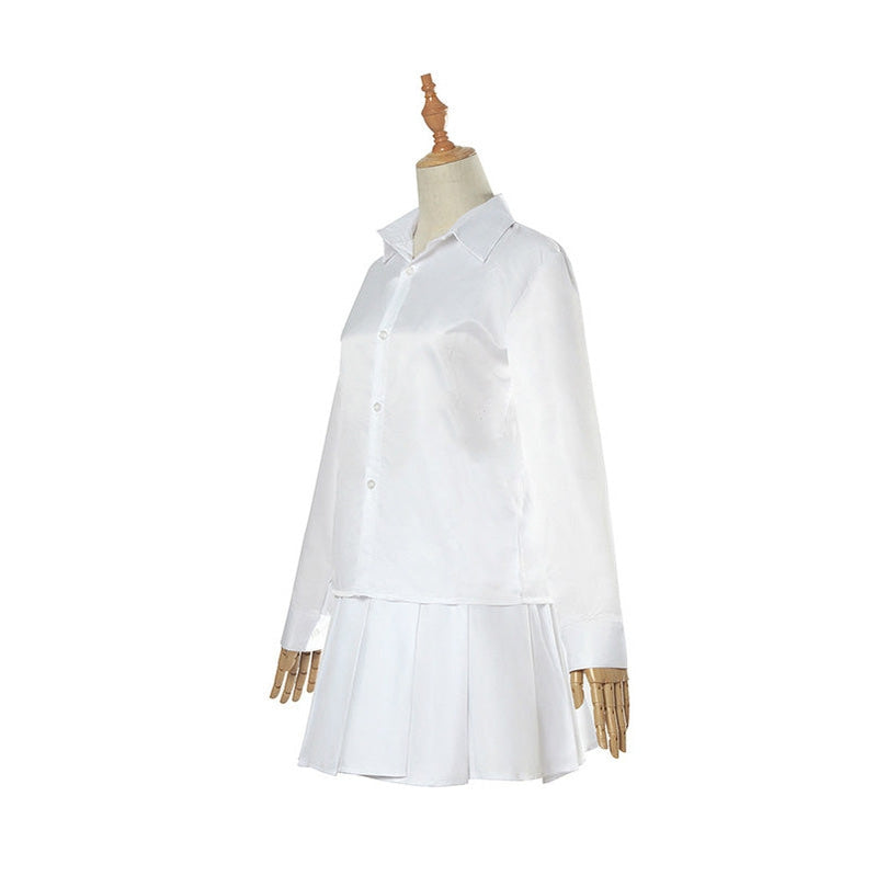 Anime The Promised Neverland Emma White Shirt Skirt Suit Cosplay Costume With Free Tattoo Sticker - Cosplay Clans