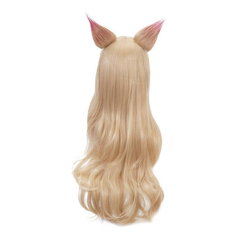 LOL KDA Nine-Tailed Fox Ahri Long Straight Blonde Cosplay Wigs With Ears - Cosplay Clans