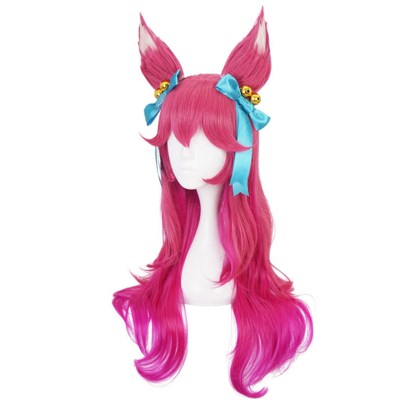 Game LOL Spirit Blossom Skin Ahri 80cm Long Red Gradient Purple Wavy Cosplay Wigs with Headwear - Cosplay Clans