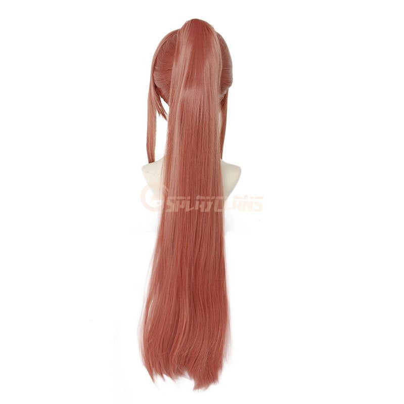 DDLC Monika Super Long Deep Pink Straight Synthetic Cosplay Wigs with Ponytail - Cosplay Clans