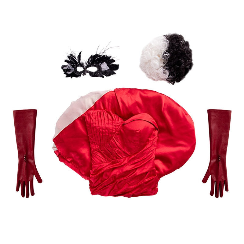 Movie Cruella Cruella de Vil Red Dress Halloween Cosplay Costumes Movie Cruella Cruella de Vil Red Dress Halloween Cosplay Costumes