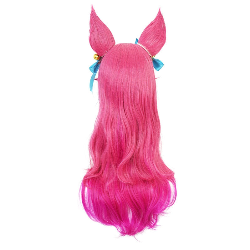 Game LOL Spirit Blossom Skin Ahri 80cm Long Red Gradient Purple Wavy Cosplay Wigs with Headwear - Cosplay Clans