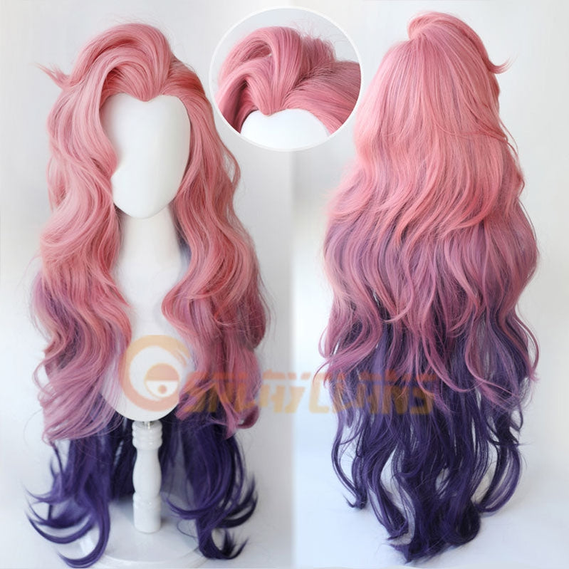 Game LOL Seraphine 100cm Long Pink Gradient Purple Wavy Cosplay Wigs - Cosplay Clans