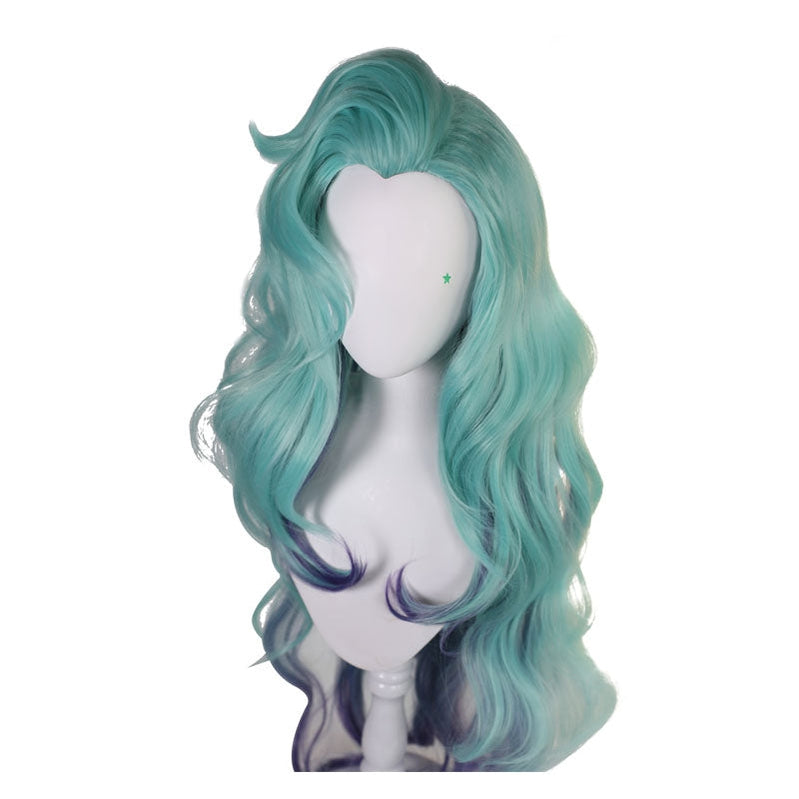 Game LOL KDA All Out Seraphine 100cm Long Green Gradient Purple Wavy Cosplay Wigs - Cosplay Clans