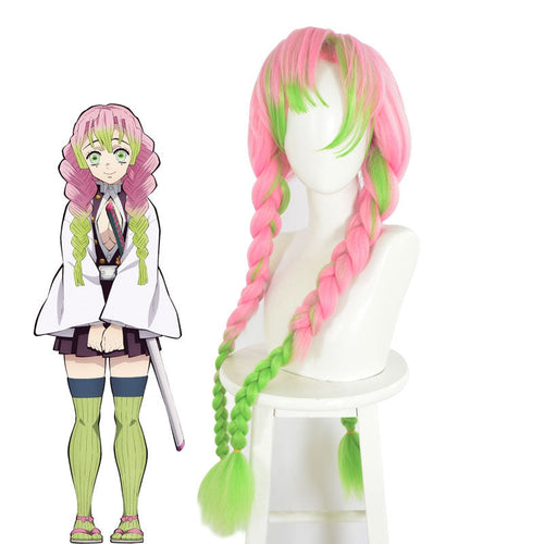 Anime Demon Slayer: Kimetsu no Yaiba Kanroji Mitsuri Cosplay Wig Pink Mixed Green Weave Long Wigs - Cosplay Clans