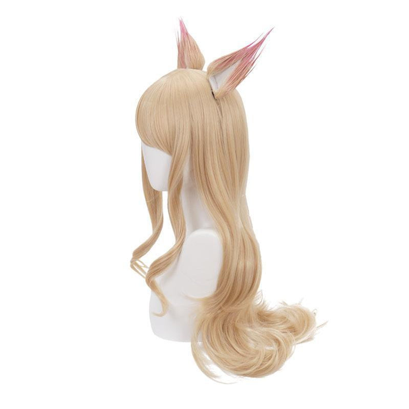 LOL KDA Nine-Tailed Fox Ahri Long Straight Blonde Cosplay Wigs With Ears - Cosplay Clans