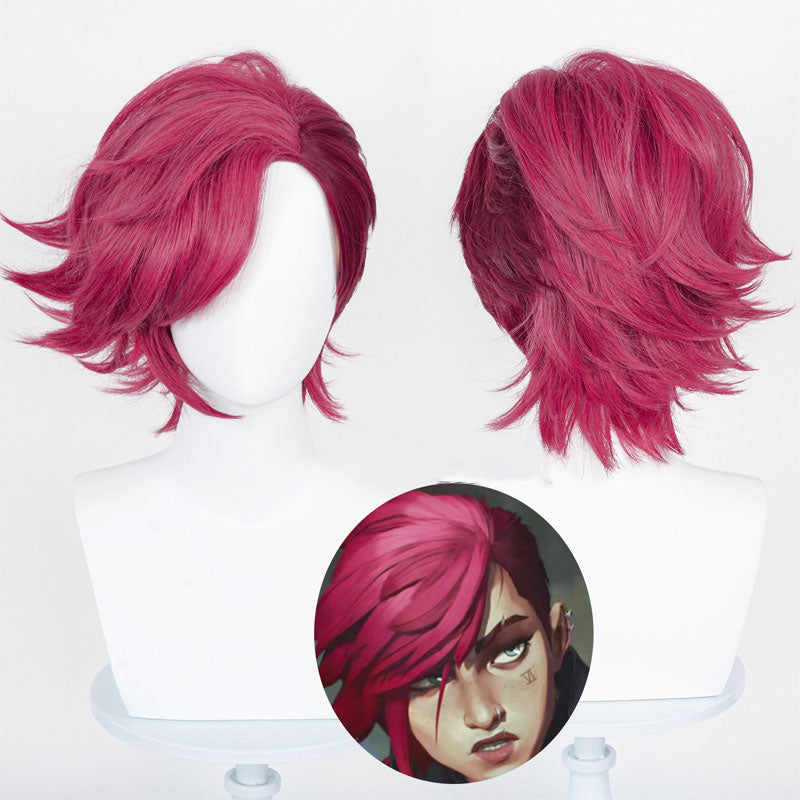 Game LOL Arcane Vi Short Rose Red Cosplay Wigs